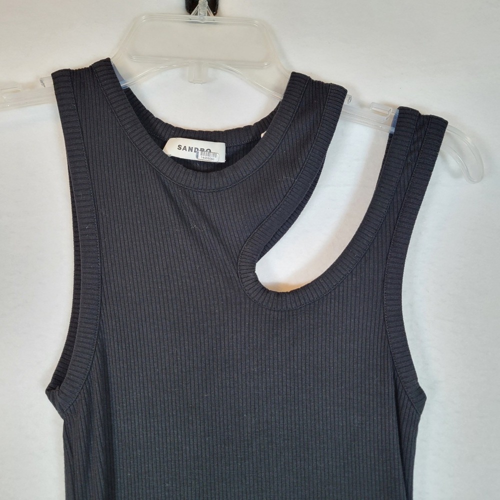 Sandro Womens Olane Cutout Tank Midi Ribbed Dress Size 34 Black Minimalist Art - Picture 10 of 10